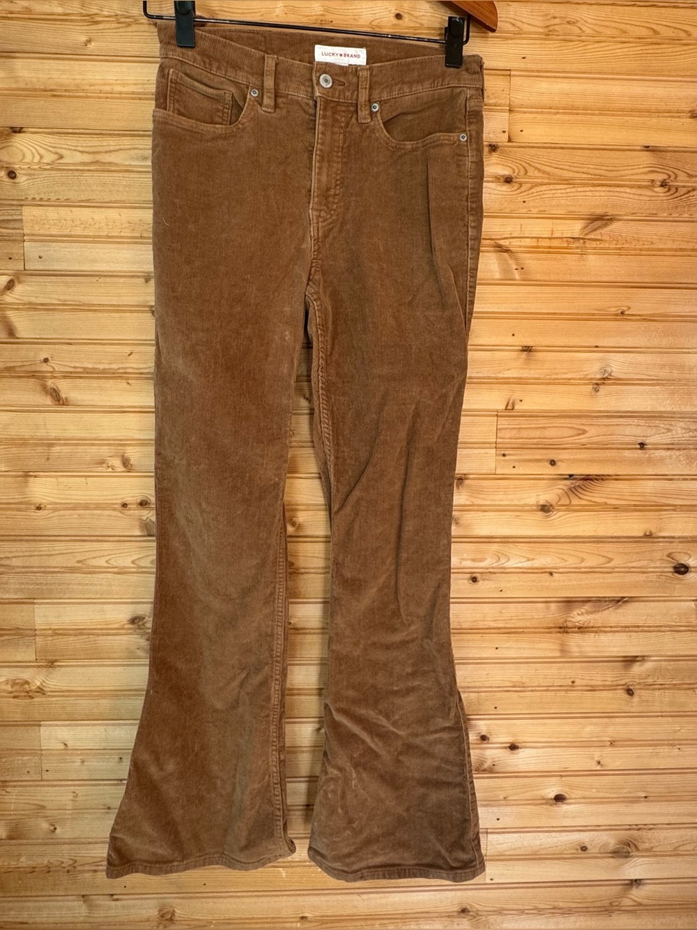 Lucky Brand Corduroy Stevie High Rise Flare 2-Way Stretch Brown Sz 6 Y2K